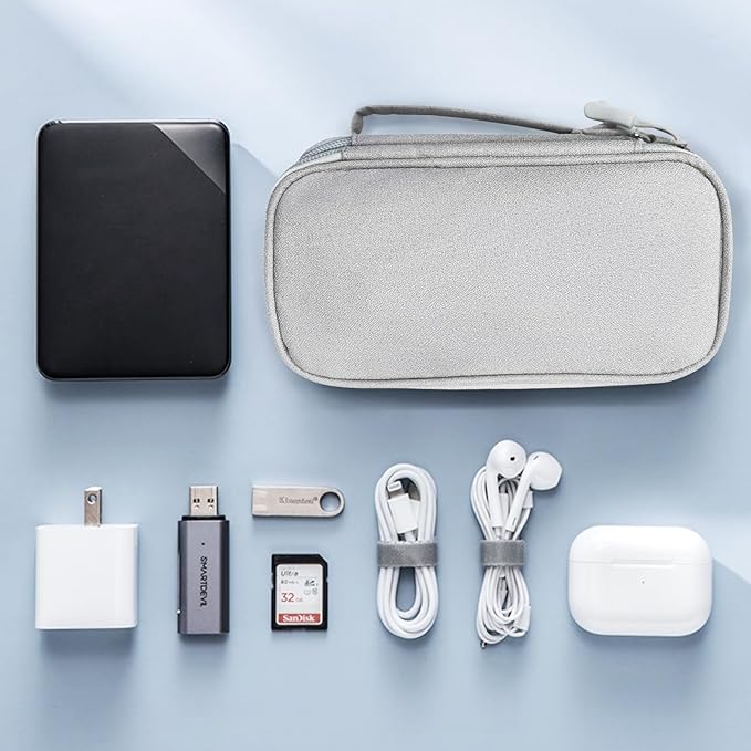 SMONT Gray Tech Organizer Pouch, Travel Electronics Accessories Case with Dual Sections for Cables, Portable Console, Hard Drive - Slim EDC Bag Versatile Travel Organizer Durable Tech Bag Gary