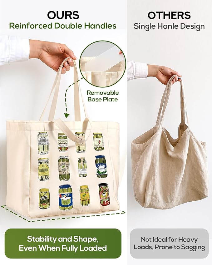 Miss Adola Large Canvas Grocery Tote Bag - Reusable Extra Large Shopping Shoulder Bags with 6 Inner Pockets & 2 Handle Strap