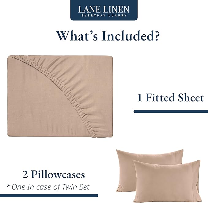 LANE LINEN 100% Organic Cotton Fitted Sheet Queen (+Pillowcases), Soft & Comfy Breathable Naturally Cooling Low Pill Oeko Tex Certified Fitted Sheet Queen Deep Pocket 15" - Taupe