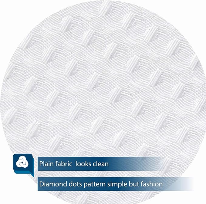Wide Fabric Shower Curtain Waffle Weave 96 Width by 72 Height inches, Hotel Luxury Spa, 230 GSM Heavyweight, Water Repellent, Machine Washable, White Pique Pattern Bathroom Curtain, 96x72
