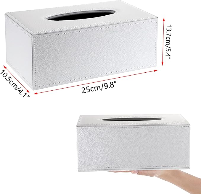 Sumnacon Tissue Box Cover Rectangle Tissue Box Stylish PU Tissue Box Holder with Magnetic Bottom, Decorative Leather Tissue Cover for Living Room Bathroom Table Desk Home Office Car, White