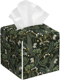 Tissue Box Cover Leather Tissue Box Holder Cube Tissue Case Cover Facial Paper Organizer Dispenser for Bathroom, Vanity Countertop, Office Desk (White Flowers and Berries)
