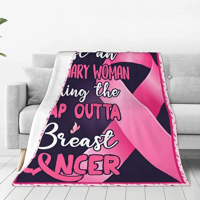 Breast Cancer Blanket Breast Cancer Awareness Throw Blanket Fleece Flannel Bedding BC Survivor Healing Gifts for Women Girls Adults Stuff Plush for Couch Sofa Bed Room Pink Ribbon Decor 40"X50"