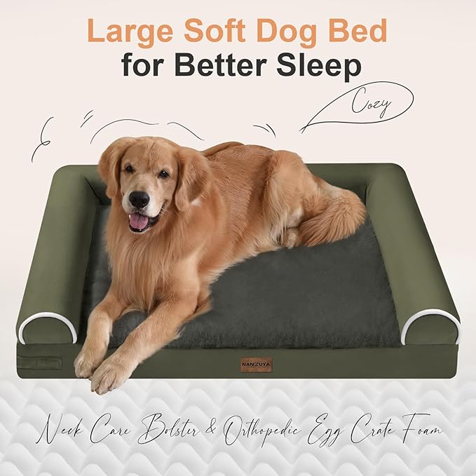 Large Dog Bed Orthopedic Washable: Beds Bolster XL Bed Big XLarge Dogs Memory Foam Sofa Couch Waterproof Removable Cover - Dark Green