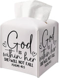 Christian Decorative Tissue Box Cover Square, Leather Tissue Box Dispenser, Inspirational Quote Gift Ideas for Bestie Friends, God is Within Her Decor for Bathroom Office-(5.2 Inches)