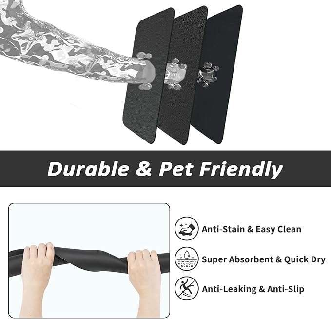 HotLive Dog Food Mat - Absorbent Cat Mat for Food and Water, No Stains Pet Feeding Bowl Mat, Easy to Clean Pet Placemats, Quick Dry Dog Water Dispenser Mat for Messy Drinkers | Black 18"x 34"