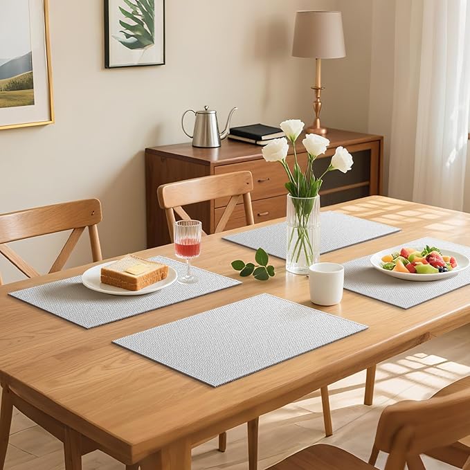 Blue Forest | Rectangular Faux Linen Placemats Set of 6 | Dual- Layered Thickened for Durability | Heat Resistant | Machine Washable | Wrinkle Free for Easy Care Indoor/Outdoor Use - Cream Beige