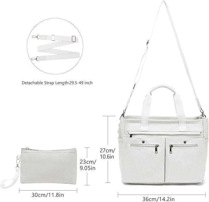 Women's Large Canvas Tote Bag Set (2PCs) - Ideal for Laptop, Hobo, Crossbody, Handbag, Travel, Gym & Work
