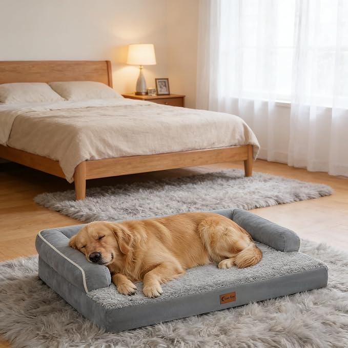 Casa Paw Orthopedic XXL Dog Beds, Waterproof Egg Crate Foam Big Pet Bed for All Breed Sized Dogs 53x42Inch, Washable Extra Large Dog Couch Bed with Removable Cover and Non-Slip Bottom, Grey