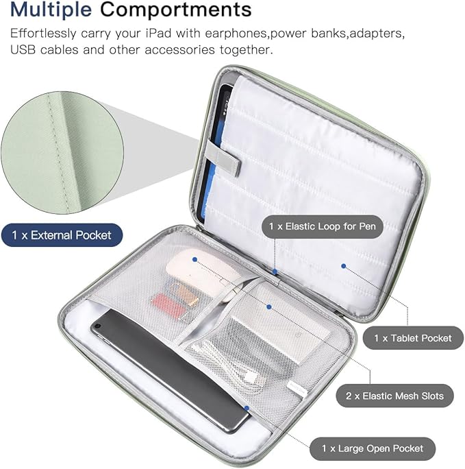 12.9 Inch Tablet Sleeve Bag for 2025 2024 iPad Pro M5 M4/iPad Air M2 13"/Pro 12.9",Samsung Galaxy Tab S9+Plus,S8+,S7+ Plus,S7 FE 12.4"Carrying Case,Surface Pro 11 Snapdragon,10,9,8,X,7+,7,6 Bag-Green