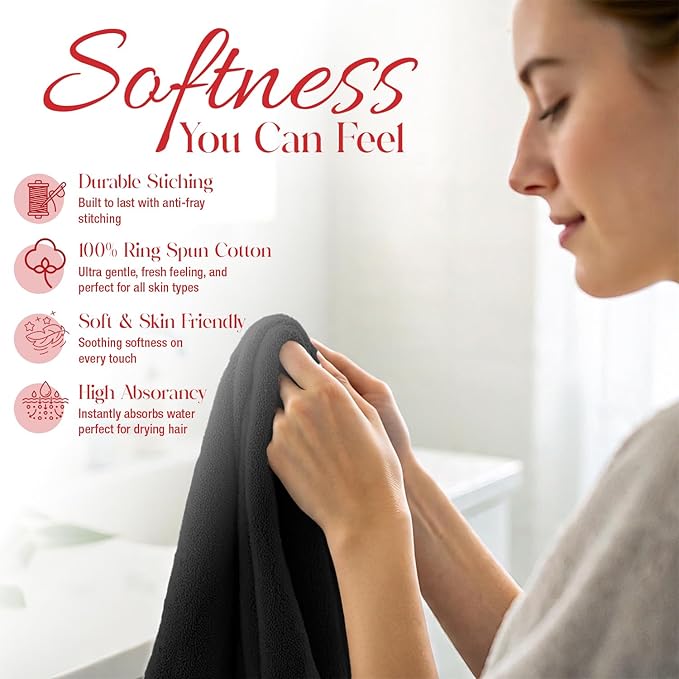 RIVERSIDE 12 Pack Washcloths - 12x12 Inches, 500 GSM, 100% Ring-Spun Cotton - Soft, Absorbent & Durable Face and Body Towels - for Bathroom, Spa, Gym, Makeup Removal & Everyday Use - Black