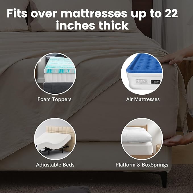 Bedlifes 100% French Linen Sheets California King Size 18-24" Extra Deep Pocket 4-Piece Set Breathable & Moisture-Wicking,Soft & Durable Sheets for Thick Mattresses(Linen)