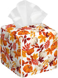 POIUBLE Leather Tissue Box Holder Autumn Pumpkins and Leaves Tissue Box Cover Thanksgiving Square Waterproof Tissue Holder Organizer Modern Napkin Holder for Bedroom Dresser Night Stand Office Desk
