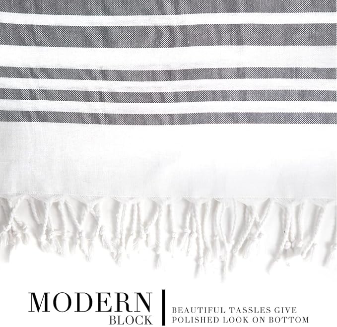 HALL & PERRY Modern Farmhouse Tassel Shower Curtain 100% Cotton Striped Fabric Shower Curtain with Tassels for Bathroom Décor (Grey 3, 72"x72")
