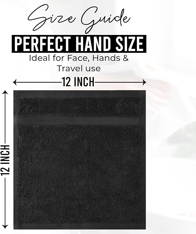 DAN RIVER 12-Pack Premium 100% Cotton Black Face Towels for Bathroom - Reusable Face Wash Cloths for Showering 12x12 Inches - 550 GSM Super Soft & Absorbent Luxury WashCloths for Body, Spa & Gym