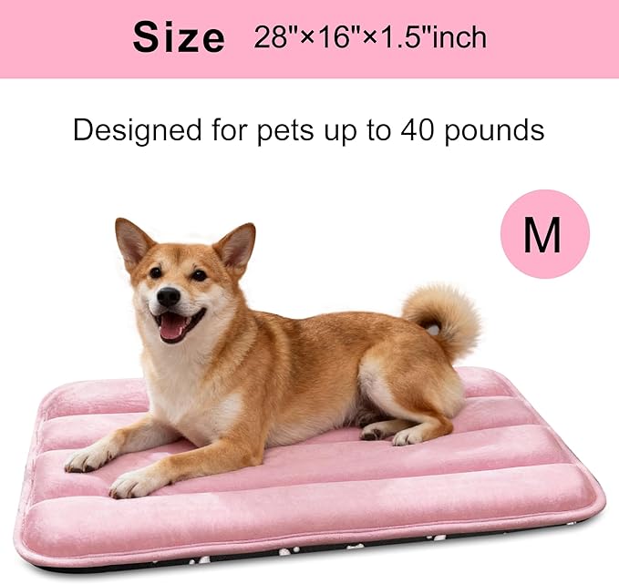 Fogkiss Dog Bed Mat, Reversible Dog Crate Pad with Washable Kennel Mat and Soft Foam, Flat Pet Bed for Dogs & Cats, for Crates Carriers & Travel (Pink, 28" L*16" W*1.5" Th)