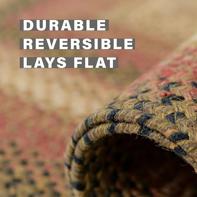 Homespice Russett Brown Braided Rug 2' x 3' - Country Style Jute Kitchen Rug for Primitive Decor