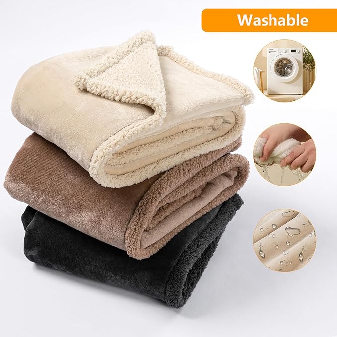 Maidewow Waterproof Dog Bed Cover 85x57in Pet Blanket for Big Dogs Reversible Pets Couch Blankets for Puppy Fluffy Cream Sherpa Fleece Sofa Leakproof Covers for Cat Warm Washable-XL
