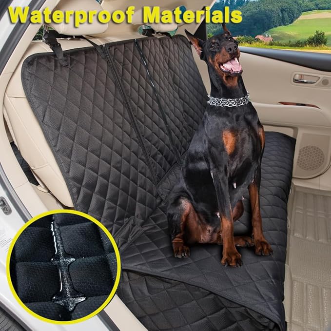YOVEEKLE Dog Car Seat Cover, Deluxe Waterproof Pet Back Carseat Protector for Cars, SUVs, Trucks, Nonslip and Easy Cleanup Backseat Pet Cover for Automotive Rear Bench (Black)