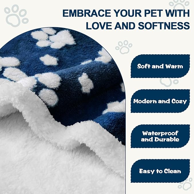 Yaning Waterproof Blanket for Dog Cat or Adult, Cute 3D Textured Paw Dog Blanket for Bed Couch Sofa, Soft Liquid Pee Proof Pet Furniture Protector, 60"x80", Navy Blue