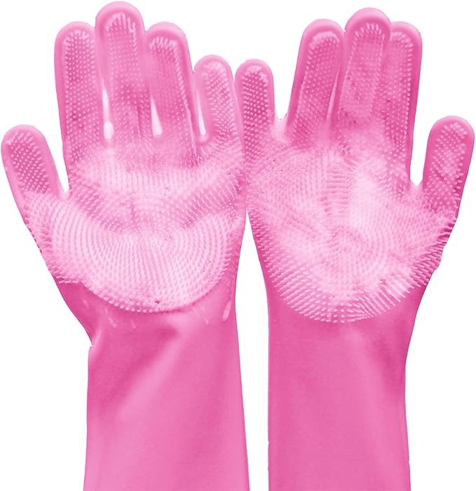 Yintoper Pet Grooming Gloves, Dog Bathing Gloves with High-Density Teeth, Heat Resistant Silicone Cat Hair Remover with Enhanced Five Finger Design, Bathing and Massaging for Dogs and Cats (Pink)
