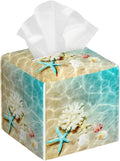BLYKVGHQ Summer Beach Leather Tissue Box Holder Starfish and Seashell Tissue Box Cover Facial Paper Case Organizer Cube Napkin Dispenser for Bathroom Vanity Countertop Night Stand Office Car