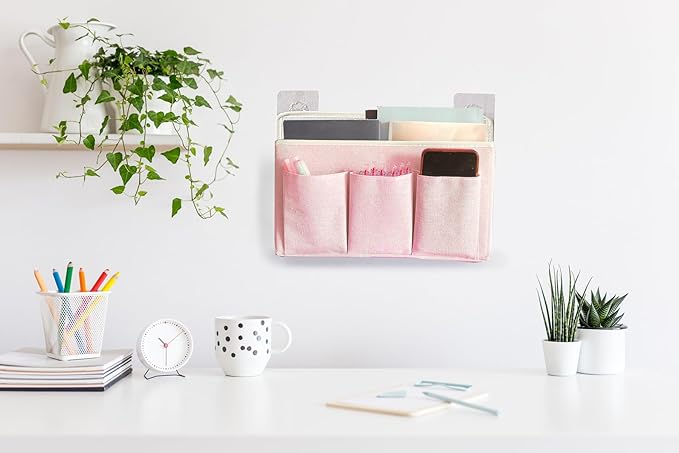 Someteth Wall Hanging Organizer Bag/Hanging Baskets with Large Mesh Compartment & 3 Pockets，Over the Door Hanging Organizer Space Saving Storage for Bedroom,RV Camper, Closet (Pink -1 Pack)