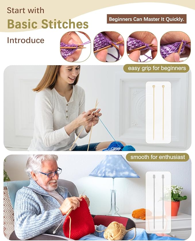 Katech Beginner Knitting Kit - Learn to Knit Kit for Adults & Kids - Complete Hat, Scarf, Gloves Starter Kit with Step-by-Step Instructions