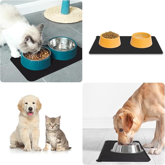 EPESTOEC Premium Silicone Dog Food Mat,Dog Bowl mat, Pet Food pad- Anti-Slip Pet Food Mat for Dogs and Cats - Waterproof and Easy to Clean Gray-19 * 12IN