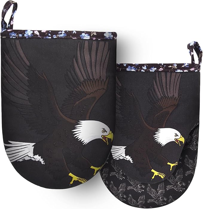 Mini Oven Mitts Cute,Silicone Oven Mitts Heat Resistant 500℉ with Non-Slip Grip and Soft Quilted Cotton Lining for Kitchen Cooking and Baking. Machine Washable-Eagles