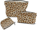 HAPPYHEIDI Cheetah Corduroy Makeup Bag Set 3 Cosmetic Toiletry Travel Pouch Purse Organizer, 3-Size, Vintage Brown Leopard