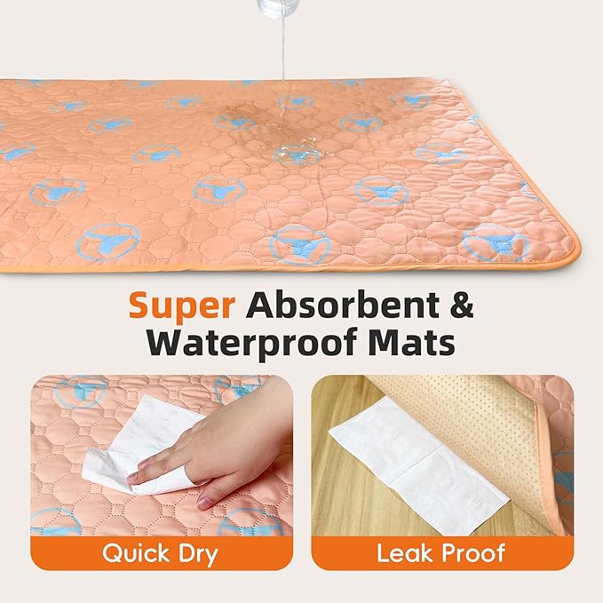 PJYuCien Washable Pee Pads for Dogs 4 Pack, 36" x 36" Non-Slip and Leak-Proof Pee Mat, Puppy Training Pads for Whelping, Playpen, Crate, Bed (Orange)