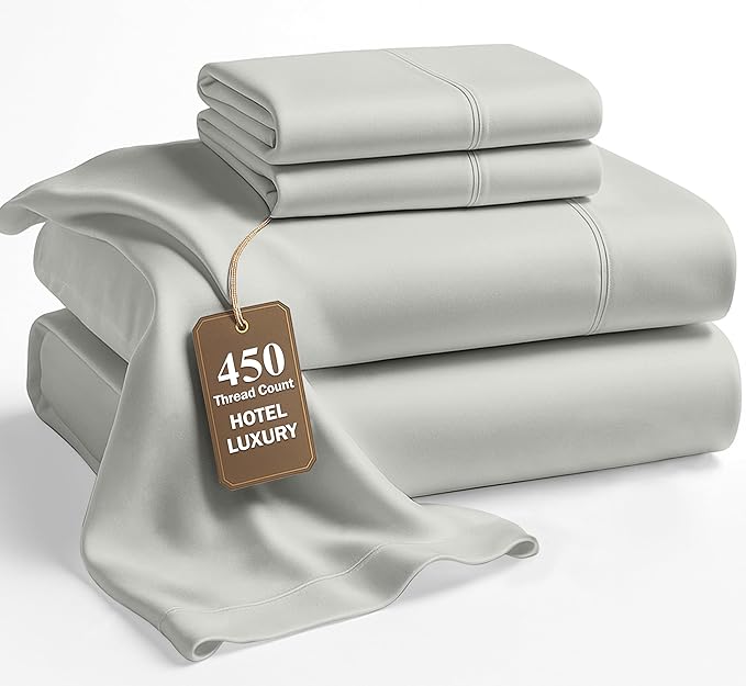 LANE LINEN California King Size Bed Sheets – 450 Thread Count 100% Cotton, Soft & Cooling Sateen Weave, 15” Deep Pocket Fully Elasticized Fitted Sheet, Fade-Resistant Hotel Bedding, Moonstruck