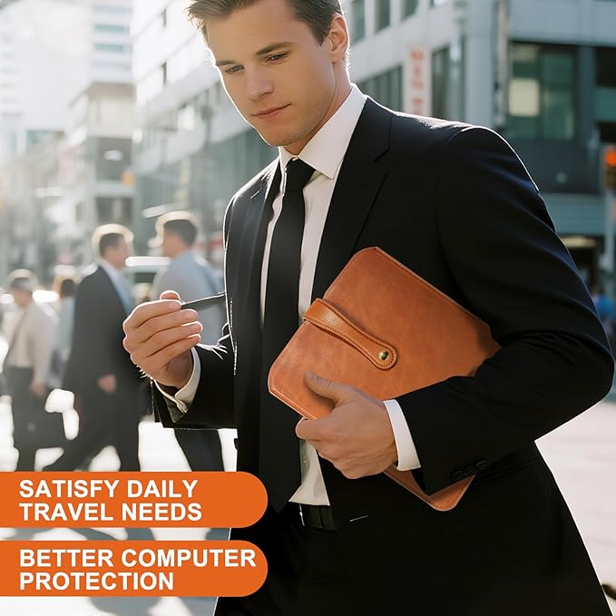 Thryxop Genuine Leather Tablet Sleeve for iPad Pro 11‘’/Air 10.9‘’/Magic Keyboard & Galaxy Tab S9/S9 FE | Slim Protective Case with Microfiber Lining (Fits Devices up to 11") - Orange