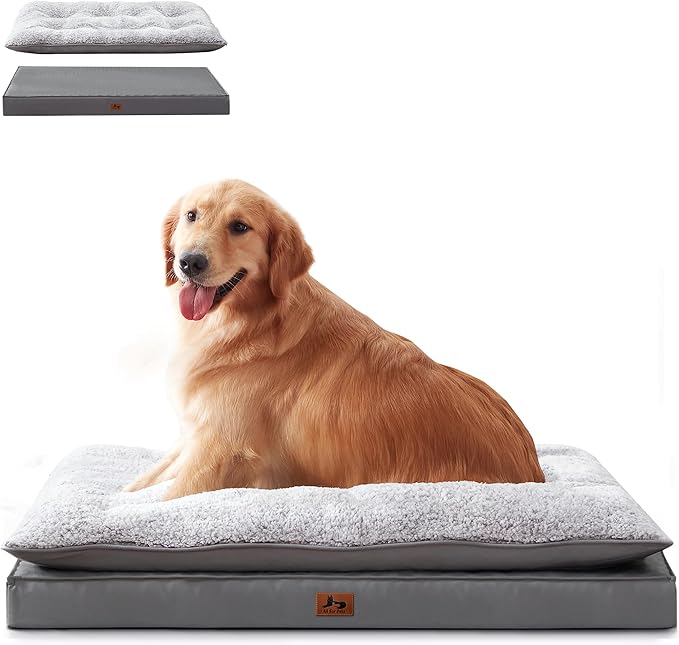 Warmrest 2-Pack Waterproof Dog Bed Medium Size Dogs, Plush Cushion & Orthopedic Egg-Crate Foam Mattress for Senior Dogs, Washable Dog Crate Bed with Removable Cover, Dark Grey