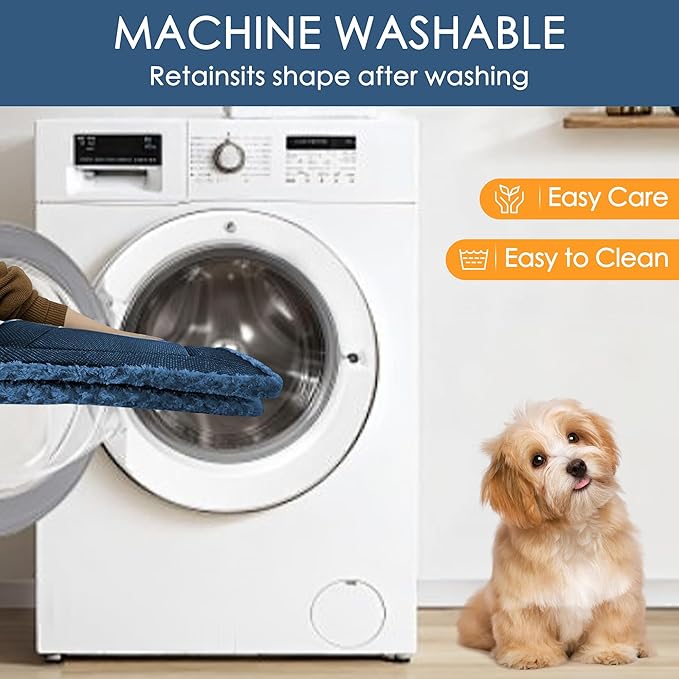 WITTOP Washable Dog Bed Plush Orthopedic Outdoor Crate Mat with Non-Slip Bottom,Luxe Soft Kennel Pad for Pets, Cozy Cage Cushion & Pet Sleeping Mattress Large Sized,Medium,Small Dogs,24 x 18 inch,Blue