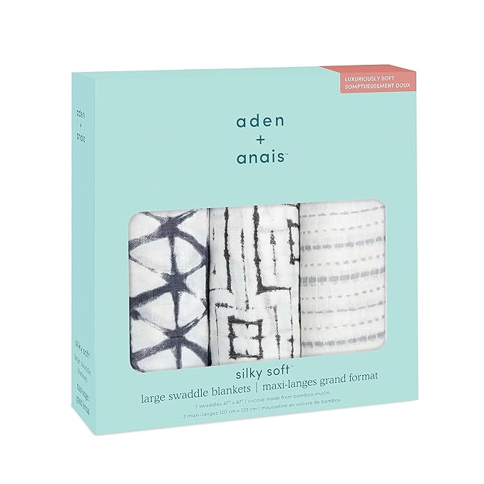 aden + anais Silky Soft Swaddle Blanket,100% Viscose from Bamboo Muslin Blankets for Girls & Boys, Baby Receiving Swaddles, Ideal Newborn & Infant Swaddling Set, 3 Pack, Pebble Shibori