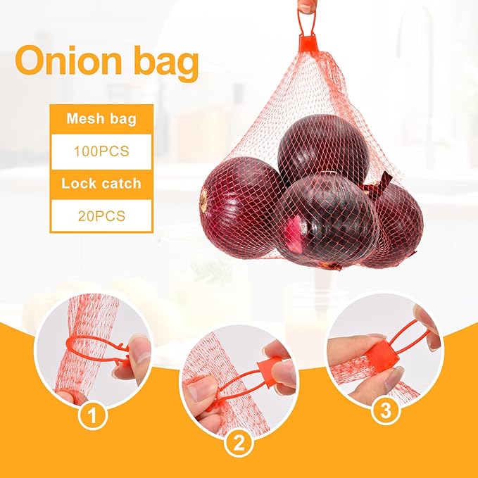 HXSMUYC 100-Pack Durable Nylon Mesh Bags, 24-Inch Reinforced Storage Bags with Secure Plastic Latches for Produce, Groceries, Toys, and Seafood Boiling
