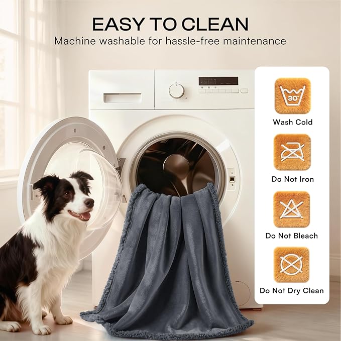 Luciphia Waterproof Pet Blanket, Liquid Pee Proof Dog Blanket for Sofa Bed Couch, Reversible Sherpa Fleece Furniture Protector Cover for Small Medium Large Dogs Cats, Dark Gray Large（65" x 57"）
