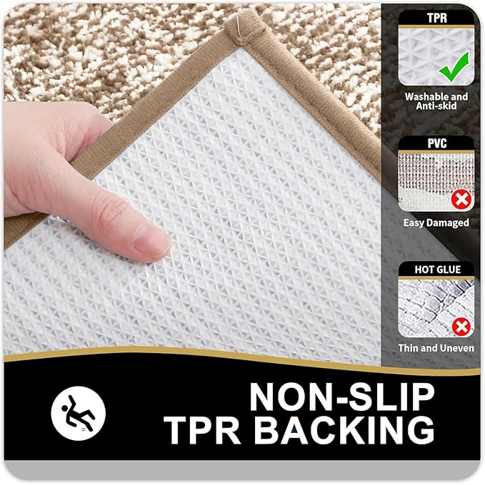 OLANLY Bathroom Rugs 30x20, Extra Soft and Absorbent Microfiber Bath Mat, Non-Slip, Machine Washable, Quick Dry Shaggy Bath Carpet, Suitable for Bathroom Floor, Tub, Shower (Medium, Tan)