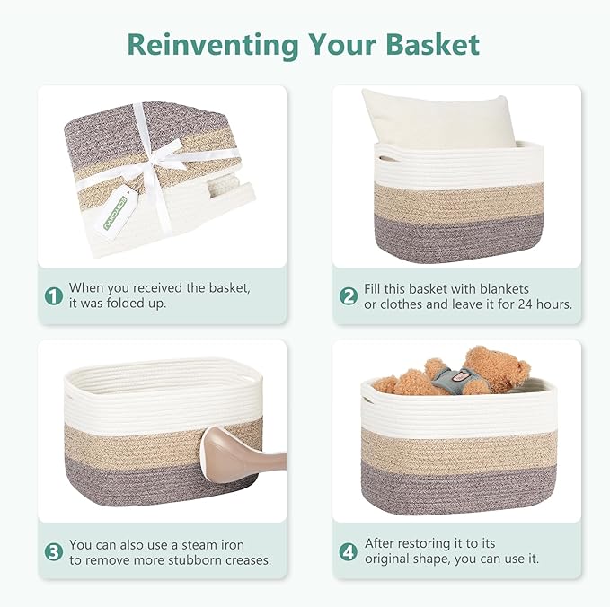ECDYQXVU Cotton Rope Storage Basket, 15x10x9 Inches, Woven Basket for Shelves, Clothes, Towels, Books, and Laundry, Black/White (2 Pack)