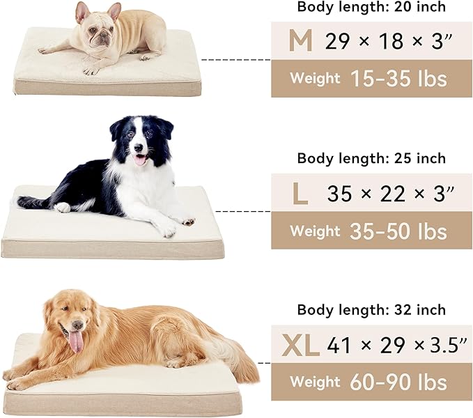 WATANIYA PET Memory Foam Large Dog Bed, Cooling Dog Beds for Large Dogs, Washable Orthopedic Pet Bed for Crate with Joint Relief Memory Foam, Waterproof Liner and Plush Cover (35"x 22", Beige)