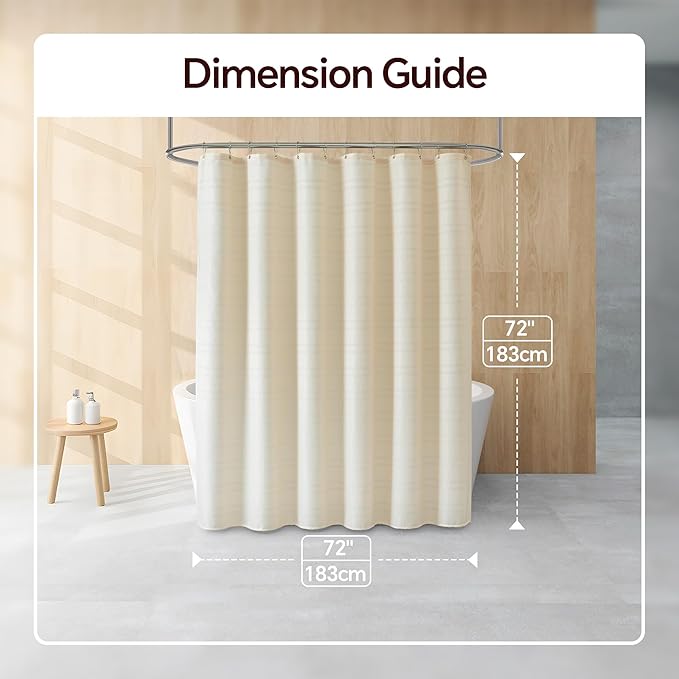 TURKIO Cream Shower Curtain Waffle Weave Shower Curtain Neutral Striped Fabric Shower Curtains for Bathroom (72Wx72H, Cream)