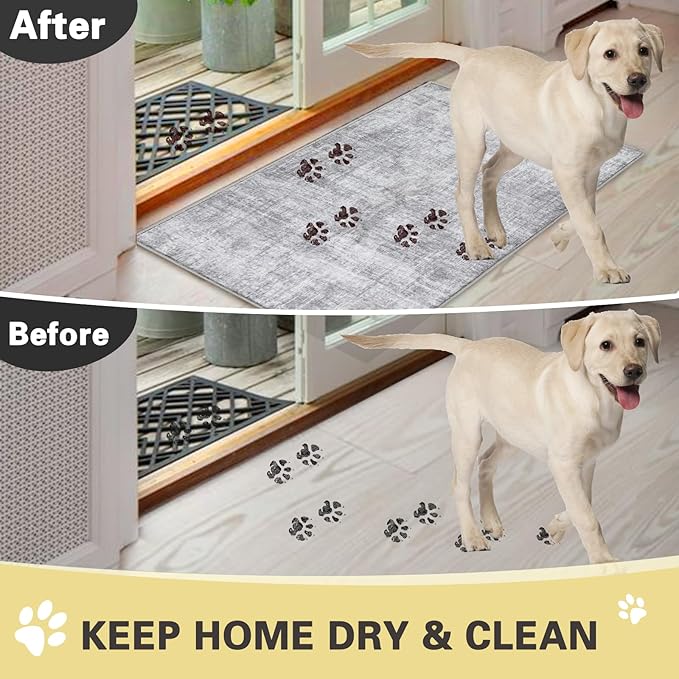 COMSLE Door Mat, Front Door Mat Indoor for Entrance Faux Wool Absorbent Non Slip Modern Throw Rug for Entryway Hallway Muddy Paws - Pet Friendly, 20x32 Inches,Grey Machine Washable