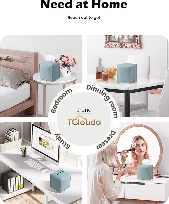Tclouda Tissue Box Cover for PU Leather, Modern Simple Solid Color Holder Square Tissue Bag, Ideal for Bathrooms,Office,Car,Nightstand,Outdoor Tent,Dining Table,5"X5"X5", Single Blue