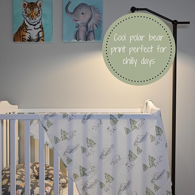 LollyBanks 100% Cotton Soft Muslin Swaddle Blankets, Polar Bear Theme, 47 x 47 Inches, 3-Pack