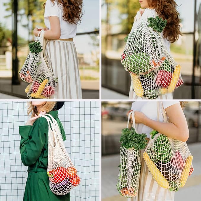 DRWSSR 2pcs Fashion Storage Mesh Bag Reusable Fruit Mesh Bag Shopping Mesh Bag Pure Cotton Portable Mesh Bag Shopping Bag