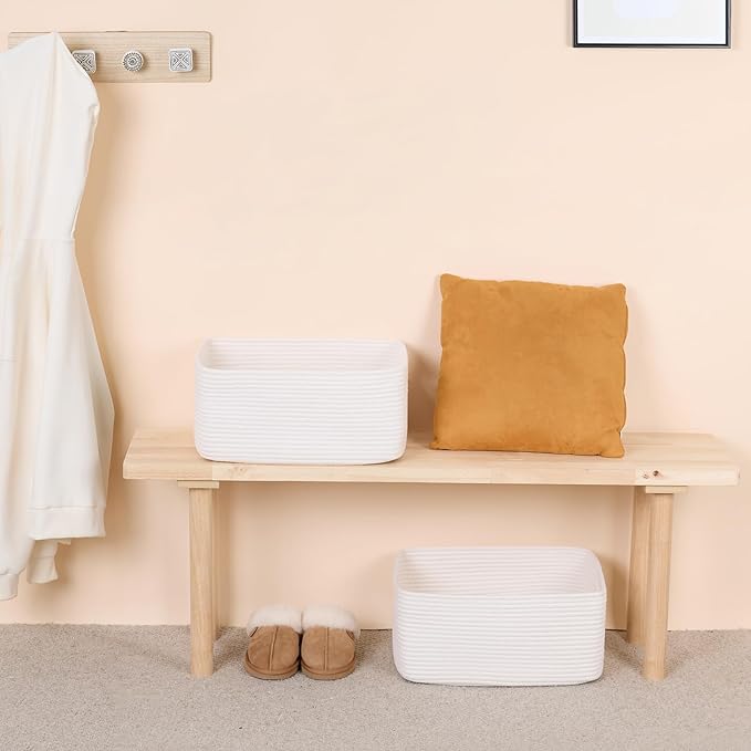MiniArk Large Storage Baskets for Shelves, Closet Organizers Bins for Clothes Blanket Towels, Baby Nursery, Toy Baskets Box, Woven Rope Baskets, 17 x 13 x 7.5”, 2 Packs Off White