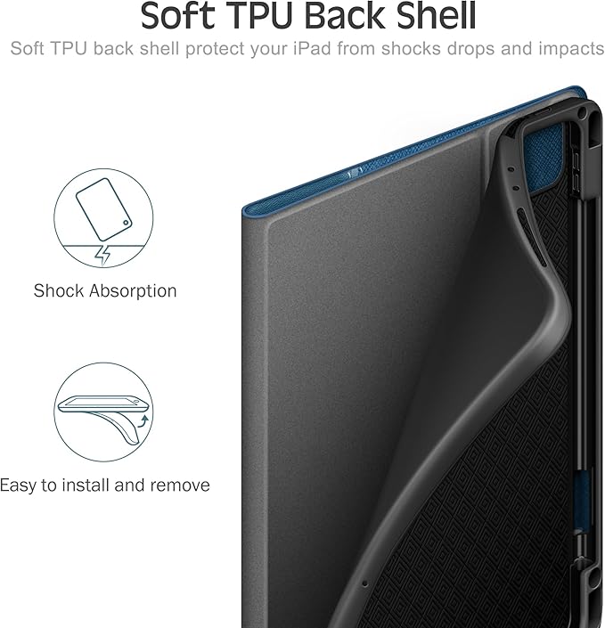 KingBlanc Case for iPad Pro 13-inch (M5 2025, M4 2024) with Built Pencil Holder, PU Leather Smart Stand Cover, Auto Sleep/Wake, Supports Pencil Pro/Pencil (USB-C), Multi-Viewing/Drawing Angles, Blue
