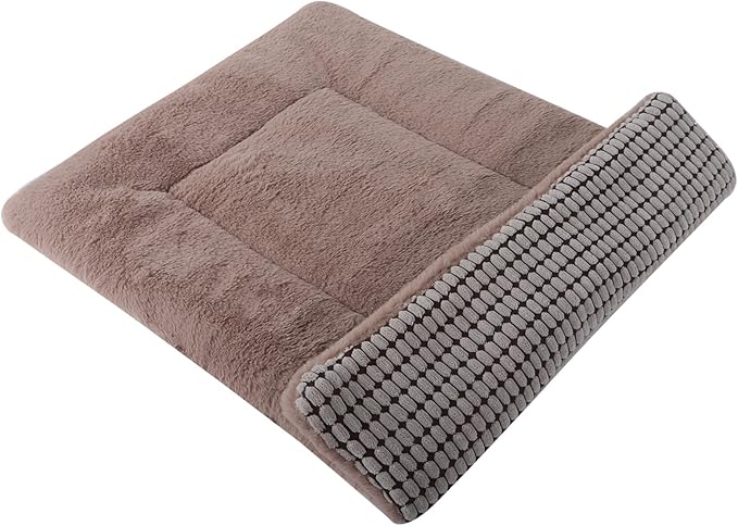 Vetasac Reversible Dog Bed Mat with Plush and Corn Velvet,Soft Warm Pet Cushion, Dual Purpose Washable Sleeping Mattress Bed for Small Medium Large Dog and Cat XB004 (24"x18", Khaki)